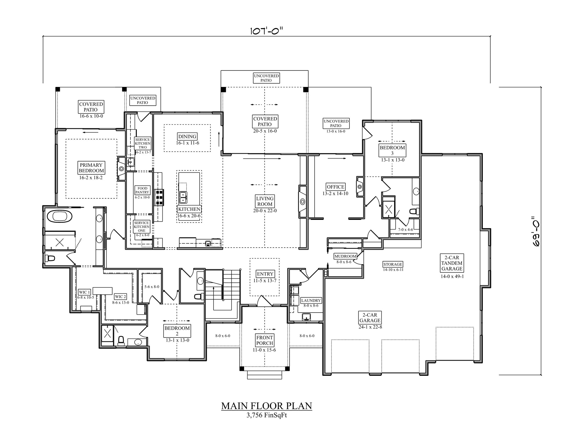 I8352-A Modern Mountain House First Floor Plan, 3 Bedrooms, 3.5 Bathrooms | Falcone Valley House Plan 