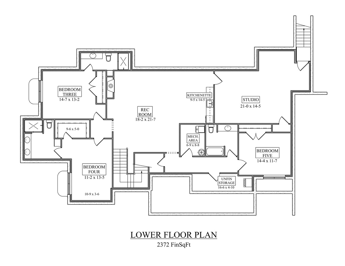 I7632-A Modern Ranch House Basement Floor Plan, 2 Bedrooms, 2.5 Bathrooms | The Gilroy Lane House Plan 