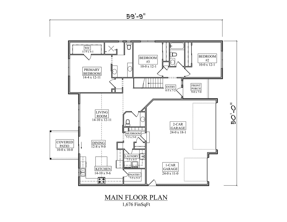 I8354-A Craftsman Ranch House Floor Plan, 3 Bedrooms, 2.5 Bathrooms | Hickory House Plan