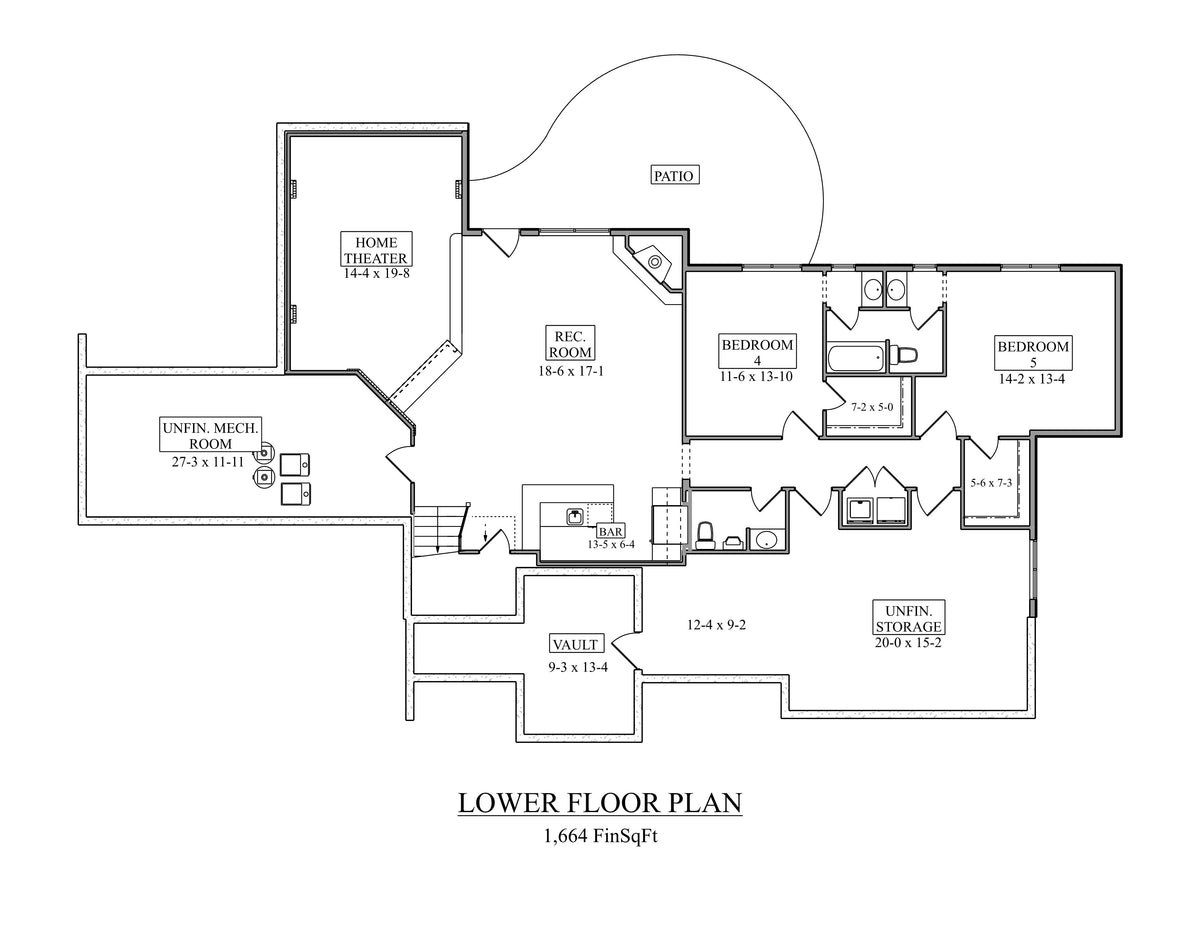 I7391-A The Kennedy House Basement Floor Plan 3 Beds 2.5 Baths