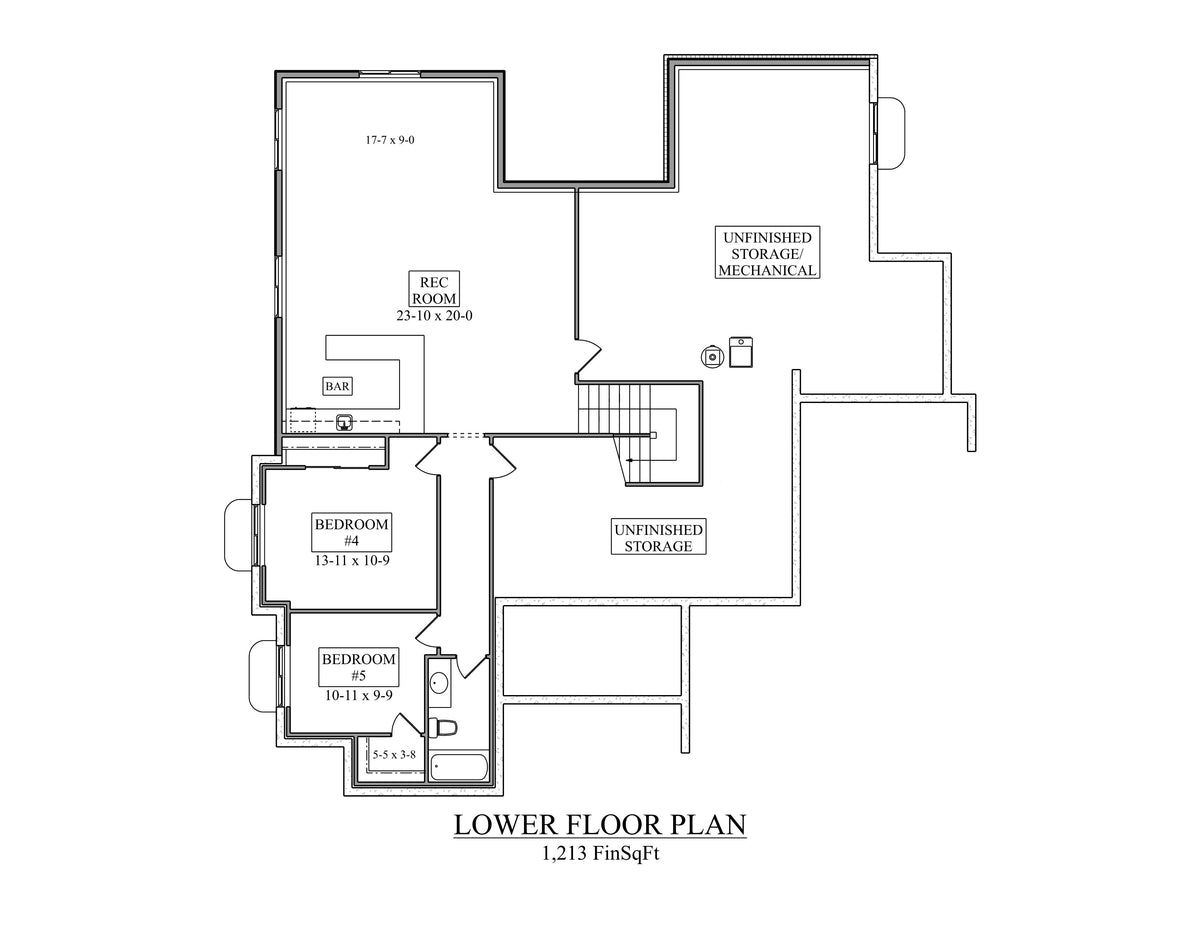 I7967-A Craftsman Mountain House Basement Floor Plan, 3 Bedrooms, 2.5 Bathrooms | The Lancaster 3660 
