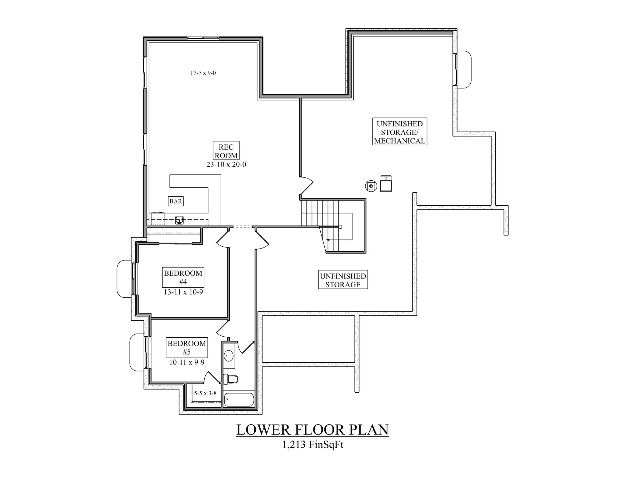 I7967-A Craftsman Mountain House Basement Floor Plan, 3 Bedrooms, 2.5 Bathrooms | The Lancaster 3660 