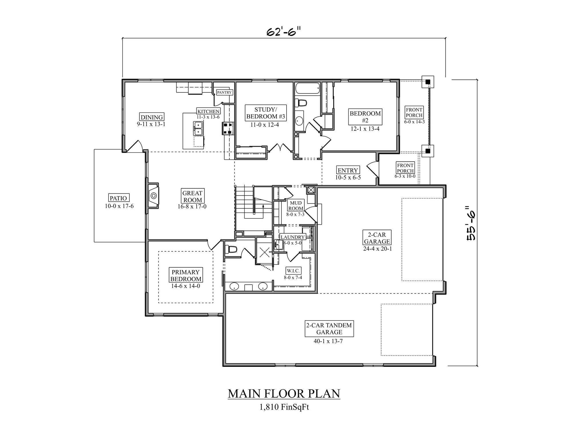 I8359-A Ranch House First Floor Plan, 3 Bedrooms, 2 Bathrooms | Lexington House Plan 