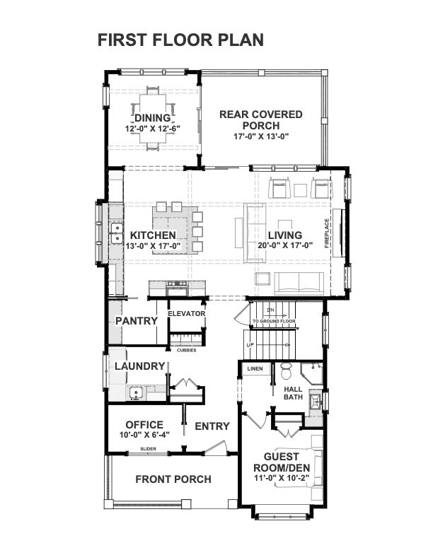 X7317-A The Macy I House First Floor Plan 4 Beds 4 Baths