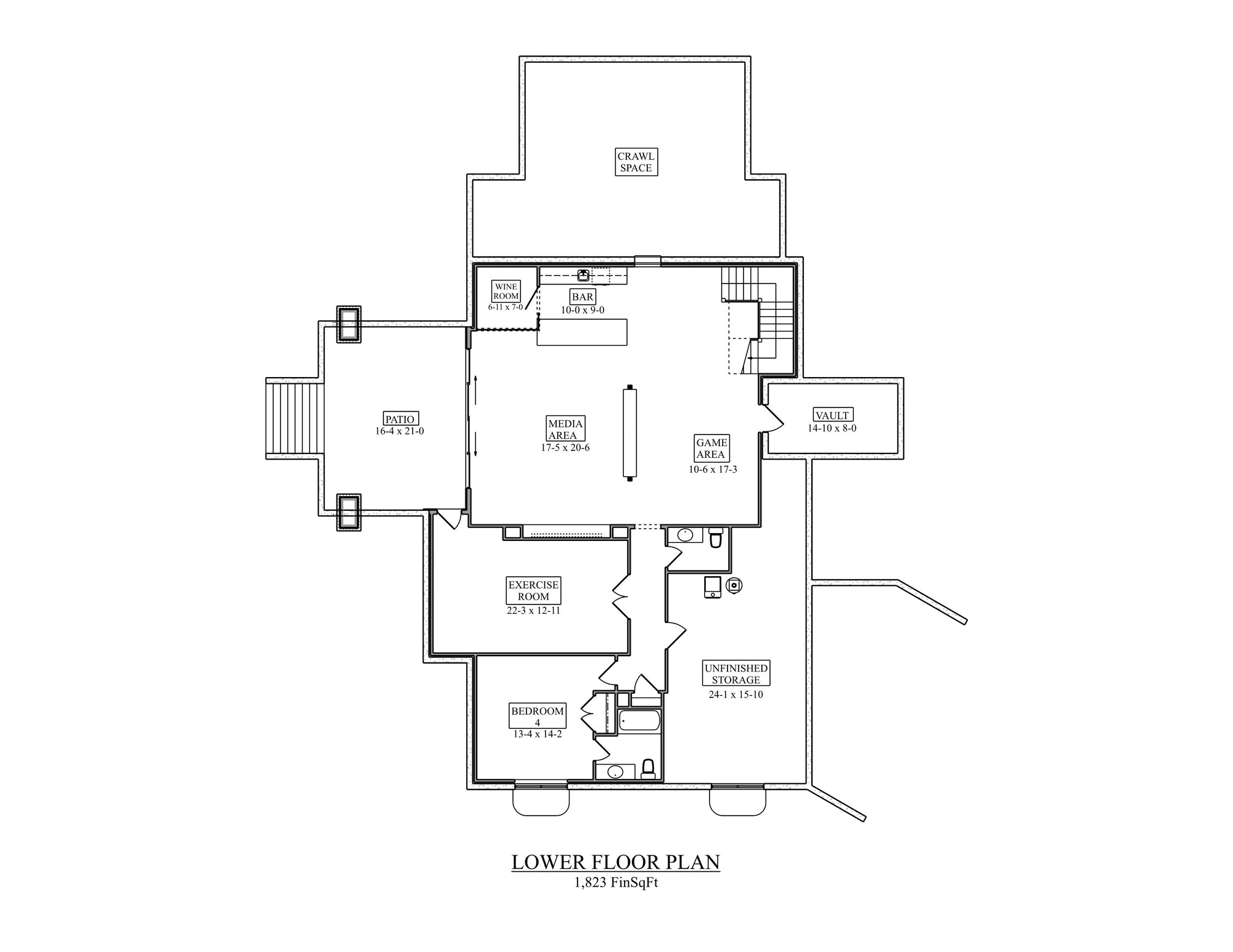I8361-A Craftsman House Basement Floor Plan, 3 Bedrooms, 2 Bathrooms | Maple Valley II House Plan 