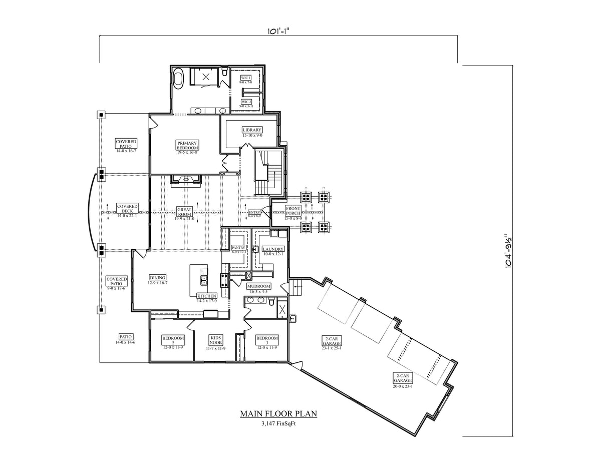 I8361-A Craftsman House First Floor Plan, 3 Bedrooms, 2 Bathrooms | Maple Valley II House Plan 