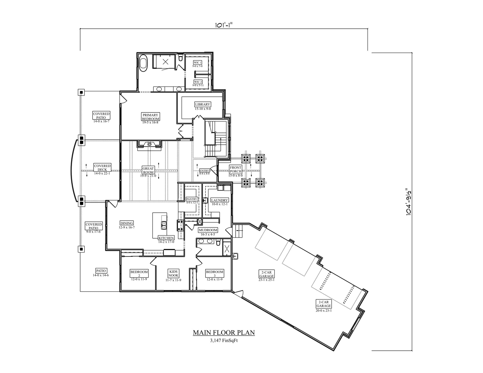 I8361-A Craftsman House First Floor Plan, 3 Bedrooms, 2 Bathrooms | Maple Valley II House Plan 