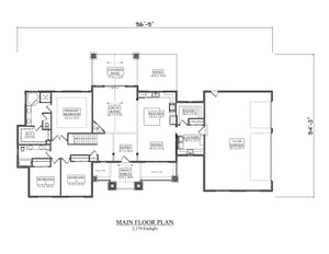 I8365-A Ranch House First Floor Plan, 3 Bedrooms, 2 Bathrooms | Meadowwood House Plan 
