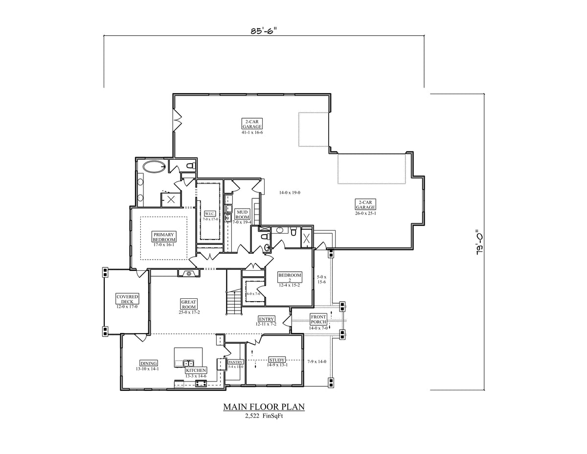 I7394-A The Oakley House First Floor Plan 2 Beds 2.5 Baths