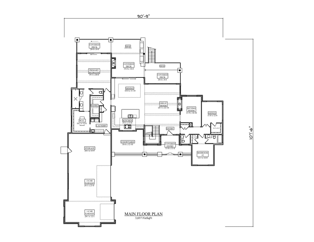 I7969-A Contemporary Mountain House First Floor Plan, 3 Bedrooms, 2.5 Bathrooms | The Pelton Creek 3560 