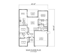 I8367-A Modern Farmhouse First Floor Plan, 3 Bedrooms, 2 Bathrooms | Pitkin House Plan 