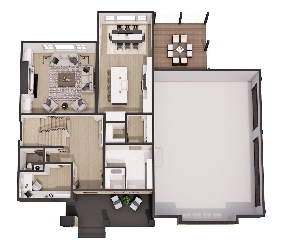 D7342-A The Raven House 3D First Floor Plan  4 Beds 3.5 Baths