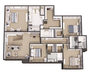 D7342-A The Raven House 3D Second Floor Plan 4 Beds 3.5 Baths