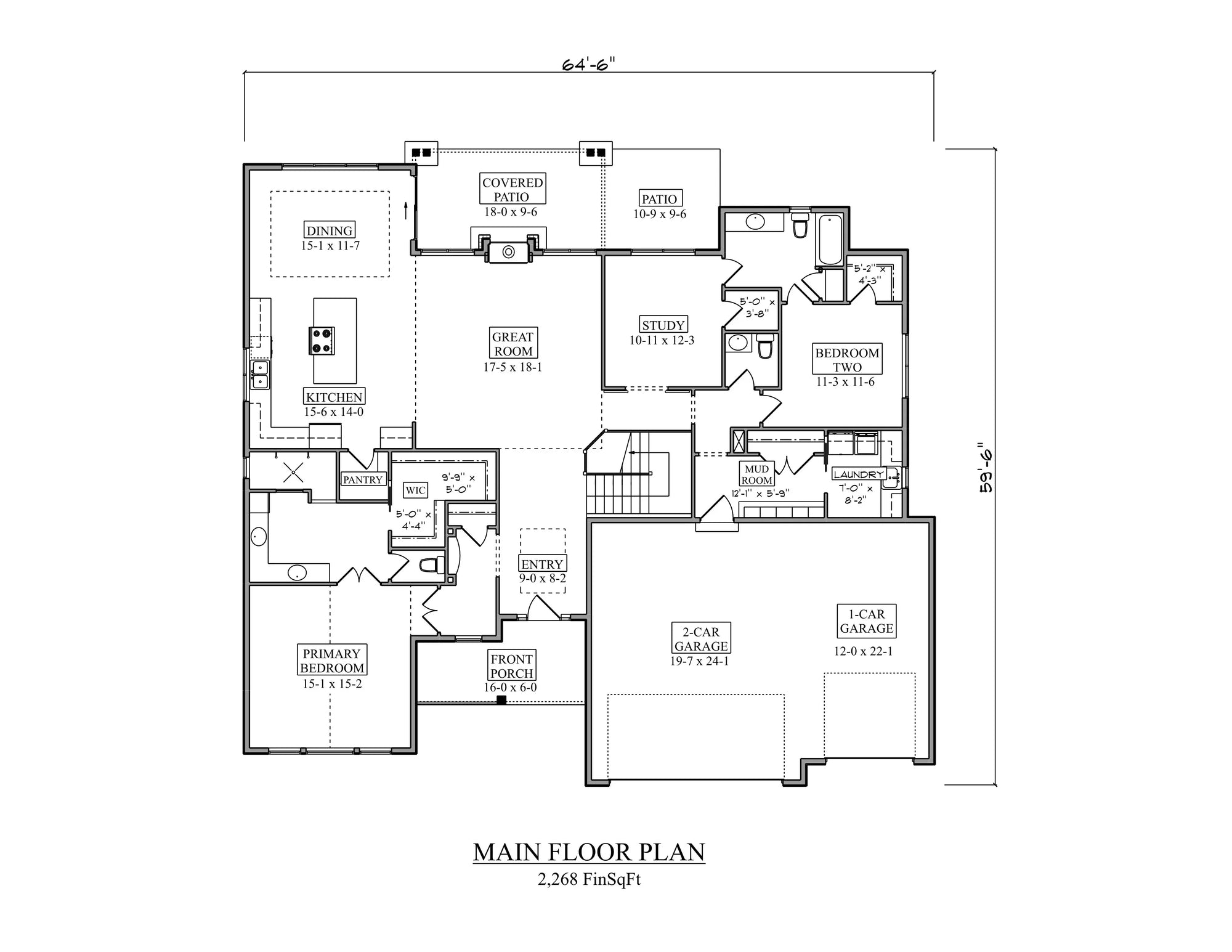 5417-A Craftsman House First Floor Plan, 3 Bedrooms, 2.5 Bathrooms | The Salem House Plan 