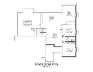 I7630-A Ranch House Basement Floor Plan, 3 Bedrooms, 2.5 Bathrooms | The Serratoga House Plan 