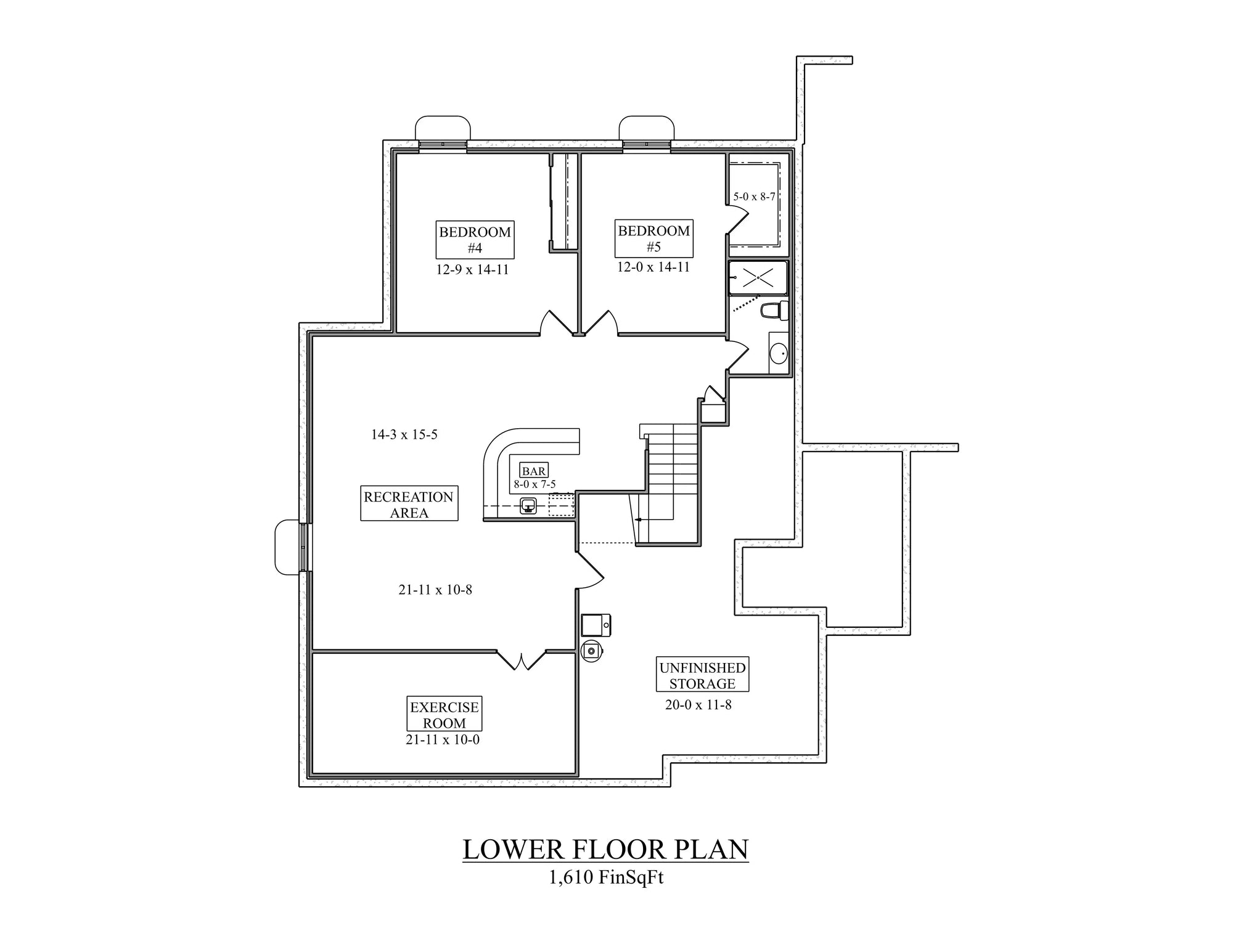 I7636-A Ranch House Basement Floor Plan, 3 Bedrooms, 2.5 Bathrooms | The Tawny Thrush House Plan