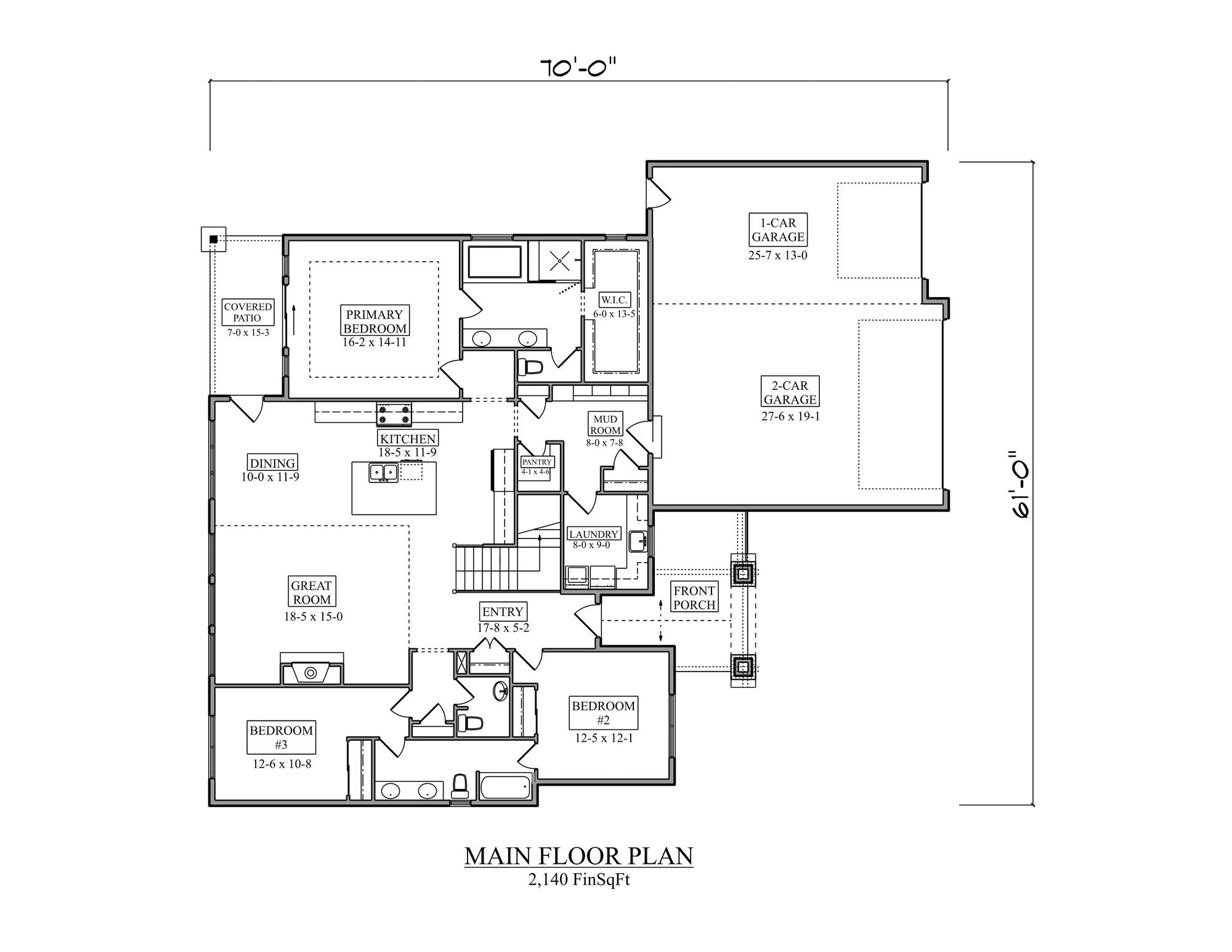 I7636-A Ranch House First Floor Plan, 3 Bedrooms, 2.5 Bathrooms | The Tawny Thrush House Plan
