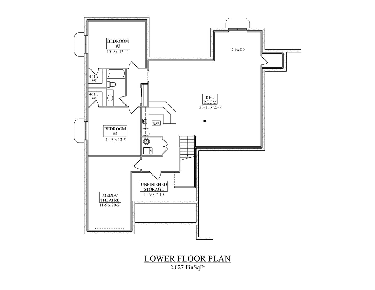 I7973-A Ranch Mountain House Basement Floor Plan, 3 Bedrooms, 2.5 Bathrooms | The Teller 3635 