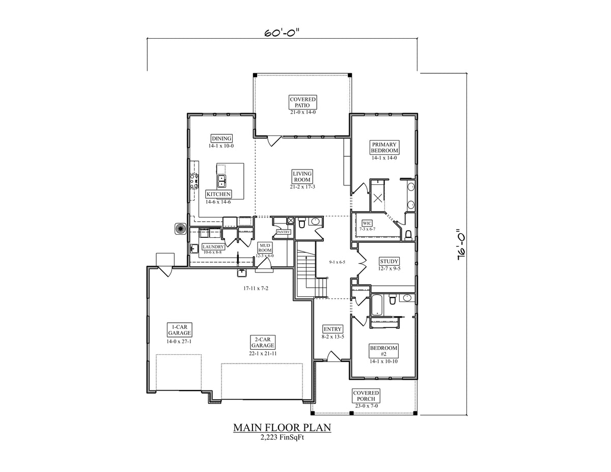 I8372-A Modern Craftsman Ranch House First Floor Plan, 2 Bedrooms, 2.5 Bathrooms | Todd Creek House Plan 