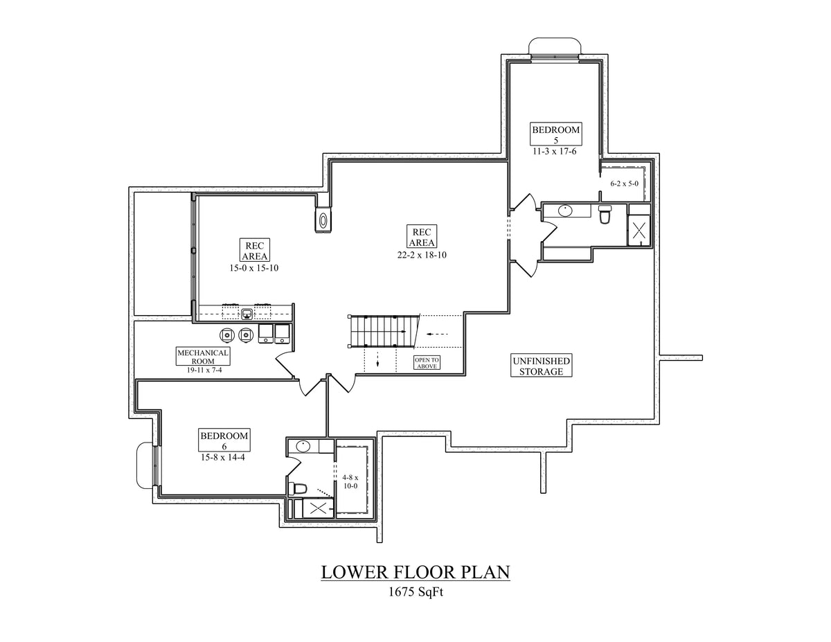 I7633-A Contemporary House Basement Floor Plan, 4 Bedrooms, 3.5 Bathrooms | The West Union House Plan