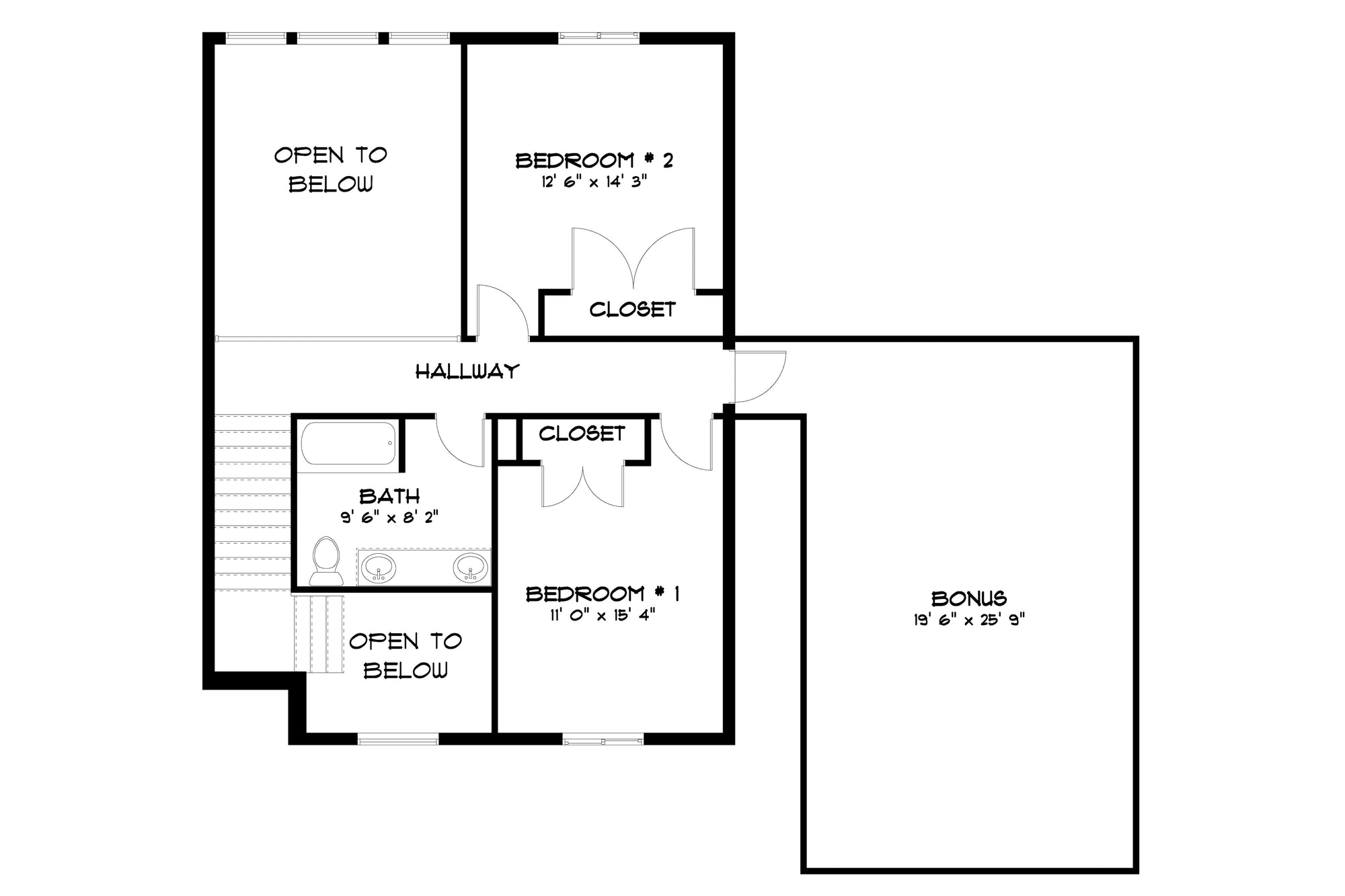 AO7991-A Transitional House Second Floor Plan, 3 to 5 Bedrooms, 2.5 to 3.5 Bathrooms | Tilo 