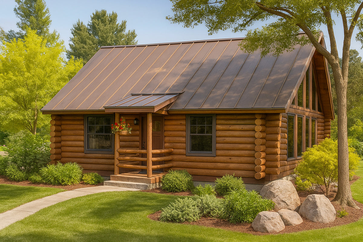 Cozy 1-Bedroom Log Cabin Home Plan with 2-Car Garage – 960 Sq Ft