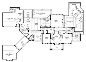 F7279-A Torrey Pines House First Floor Plan 6 Beds 5 Baths 2 Half Baths