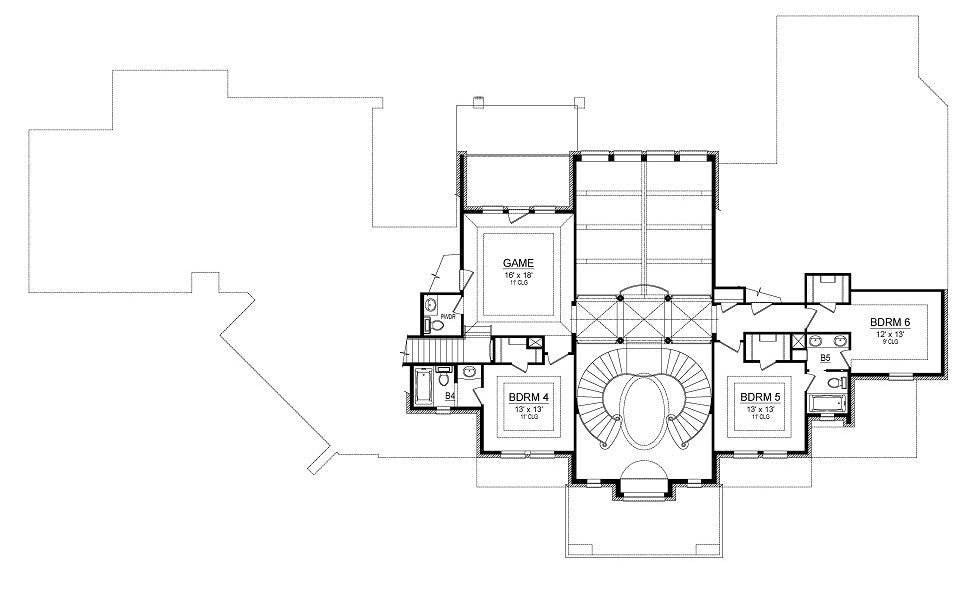 F7279-A Torrey Pines House Second Floor Plan 6 Beds 5 Baths 2 Half Baths