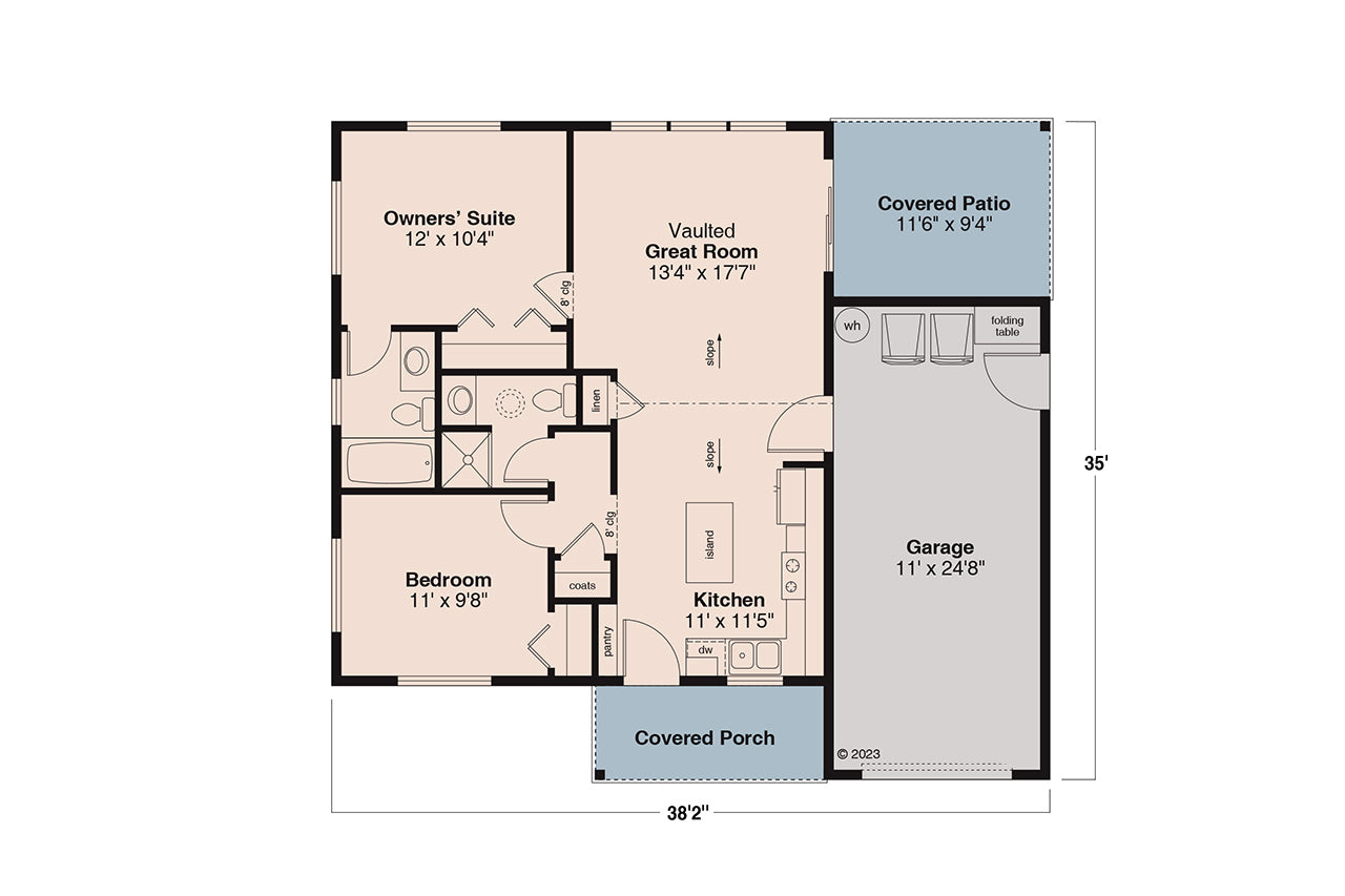 AM8113-A Cottage House First Floor Plan, 2 Bedrooms, 2 Bathrooms | Pike Cottage House Plan 