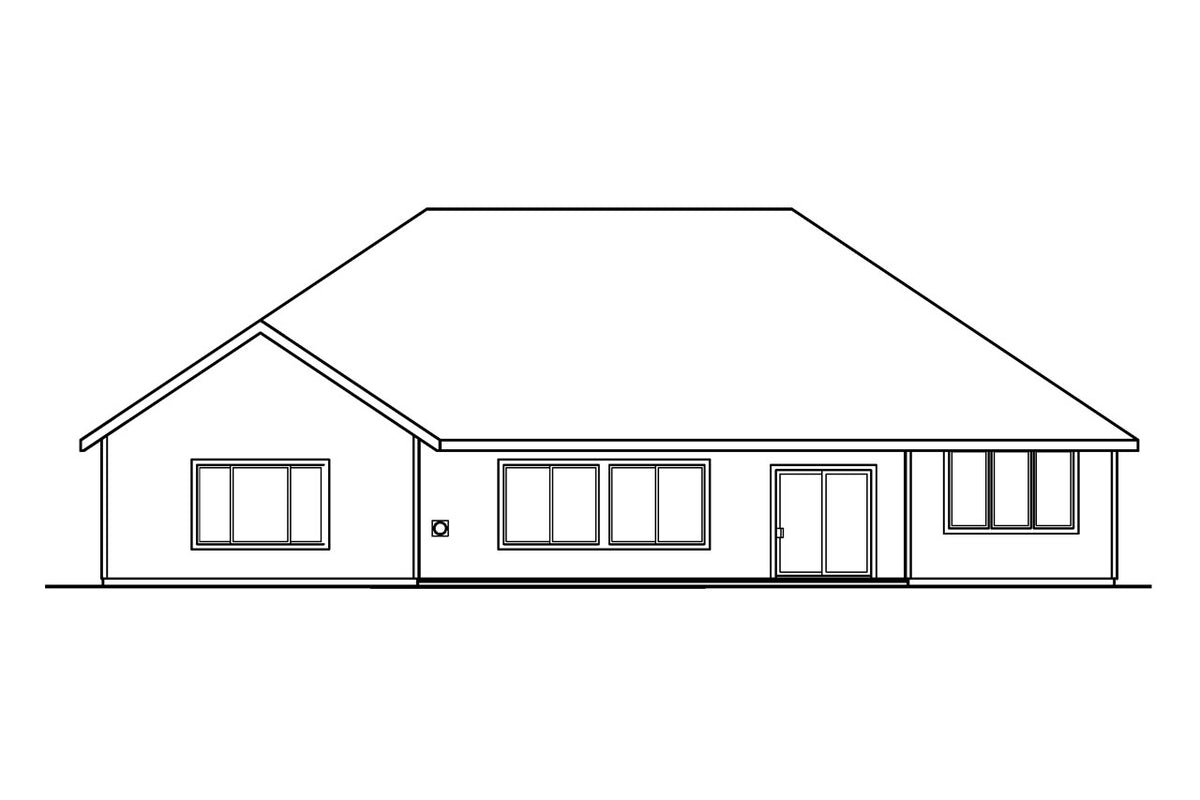 AM8101-A Ranch House, 3 Bedrooms, 2.5 Bathrooms | Ryland House Plan Rear Elevation