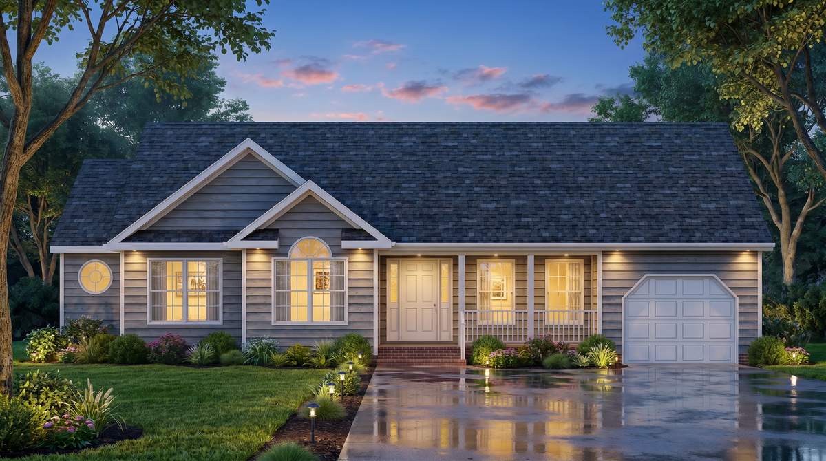 Transitional 3 Bedroom House Plan with Front Porch, Patio, and 1-Car Garage | Craven House
