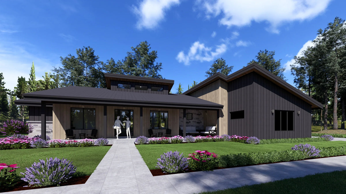 W7589-A Modern Ranch House, 3 Bedrooms, 2.5 Bathrooms | USA-2589-MCM Exterior-11