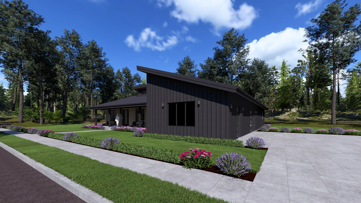 W7589-A Modern Ranch House, 3 Bedrooms, 2.5 Bathrooms | USA-2589-MCM Exterior-12