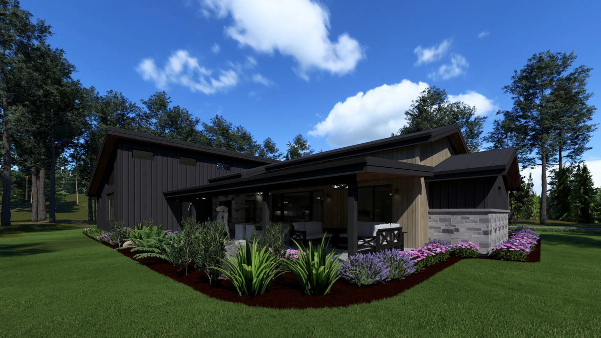 W7589-A Modern Ranch House, 3 Bedrooms, 2.5 Bathrooms | USA-2589-MCM Exterior-16