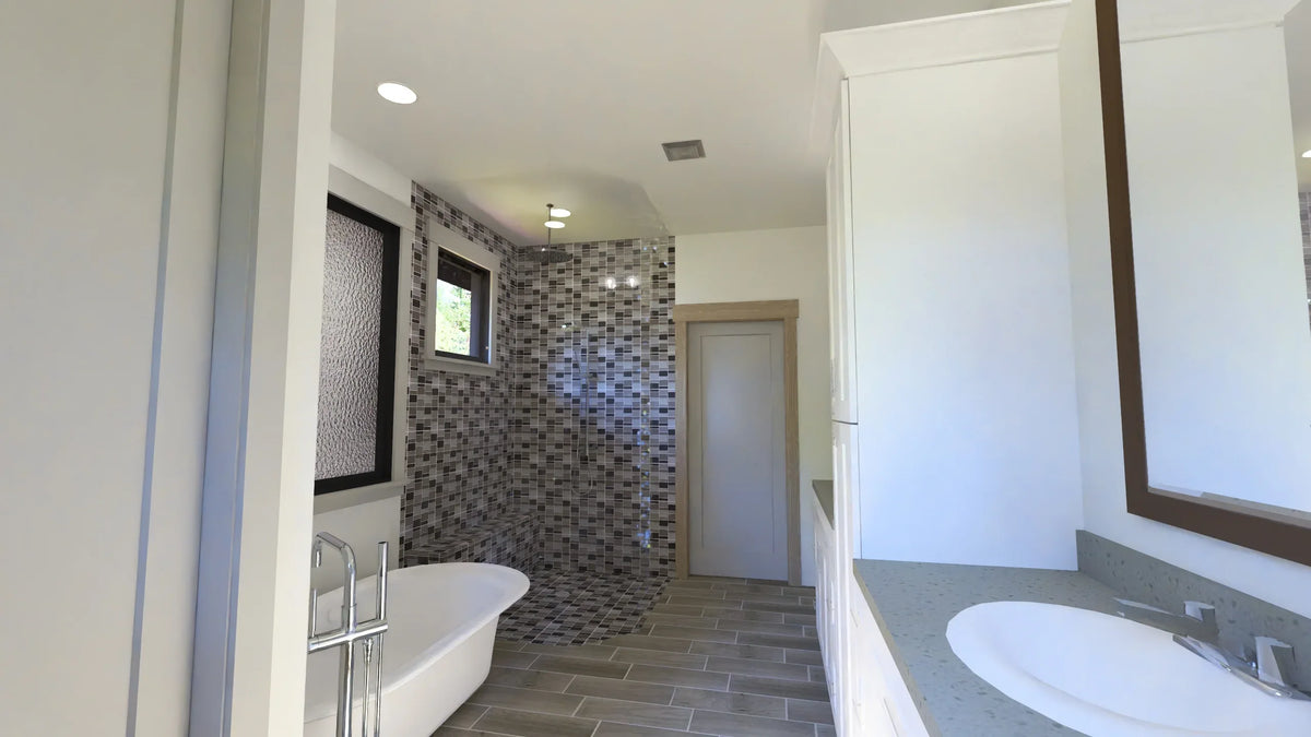 W7589-A Modern Ranch House Master Bathroom, 3 Bedrooms, 2.5 Bathrooms | USA-2589-MCM 
