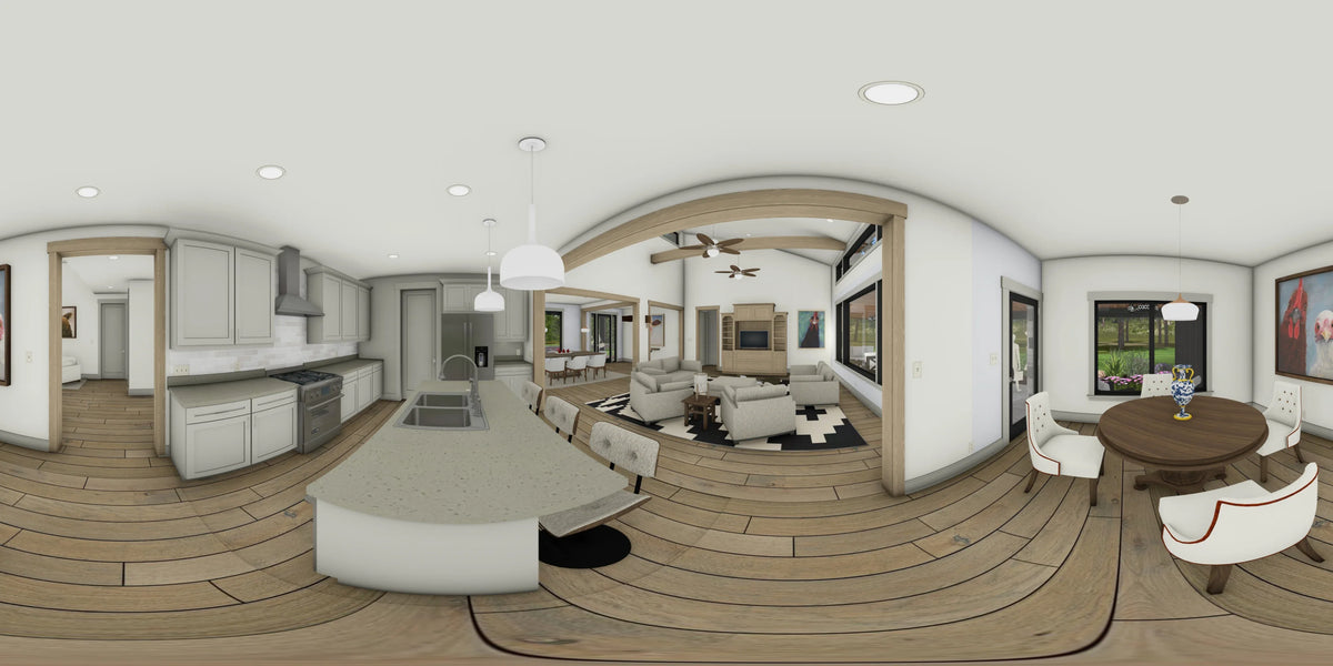 W7589-A Modern Ranch House Panorama 3, 3 Bedrooms, 2.5 Bathrooms | USA-2589-MCM 