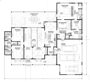 W7589-A Modern Ranch House First Floor Plan, 3 Bedrooms, 2.5 Bathrooms | USA-2589-MCM