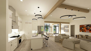 W7579-A Modern Florida-Style House Kitchen and Family Room, 3 Bedrooms, 2.5 Bathrooms | USA-2624-FL 