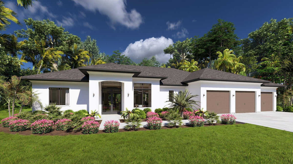 W7579-A Modern Florida-Style House, 3 Bedrooms, 2.5 Bathrooms | USA-2624-FL Exterior-2