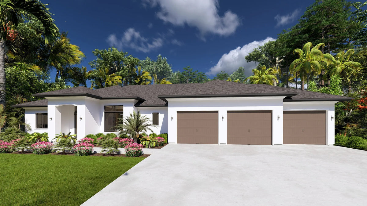 W7579-A Modern Florida-Style House, 3 Bedrooms, 2.5 Bathrooms | USA-2624-FL Exterior-3