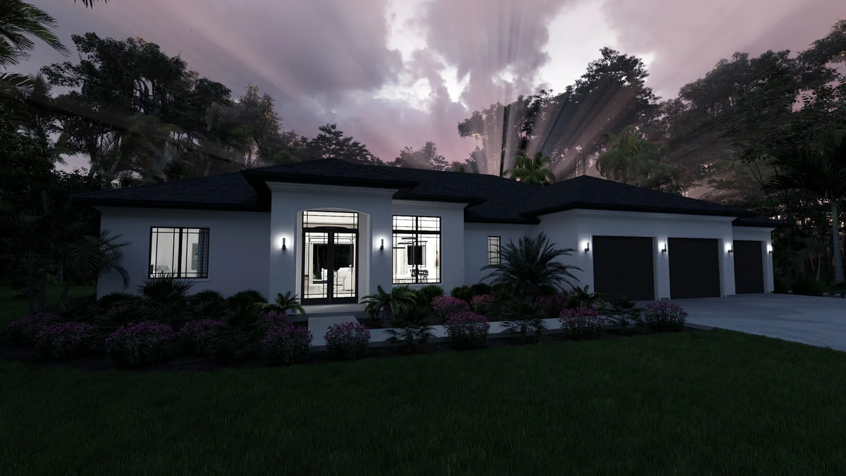 W7579-A Modern Florida-Style House, 3 Bedrooms, 2.5 Bathrooms | USA-2624-FL Exterior-9