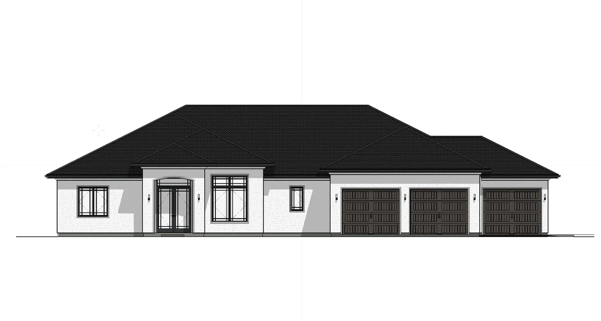 W7579-A Modern Florida-Style House Front, 3 Bedrooms, 2.5 Bathrooms | USA-2624-FL 