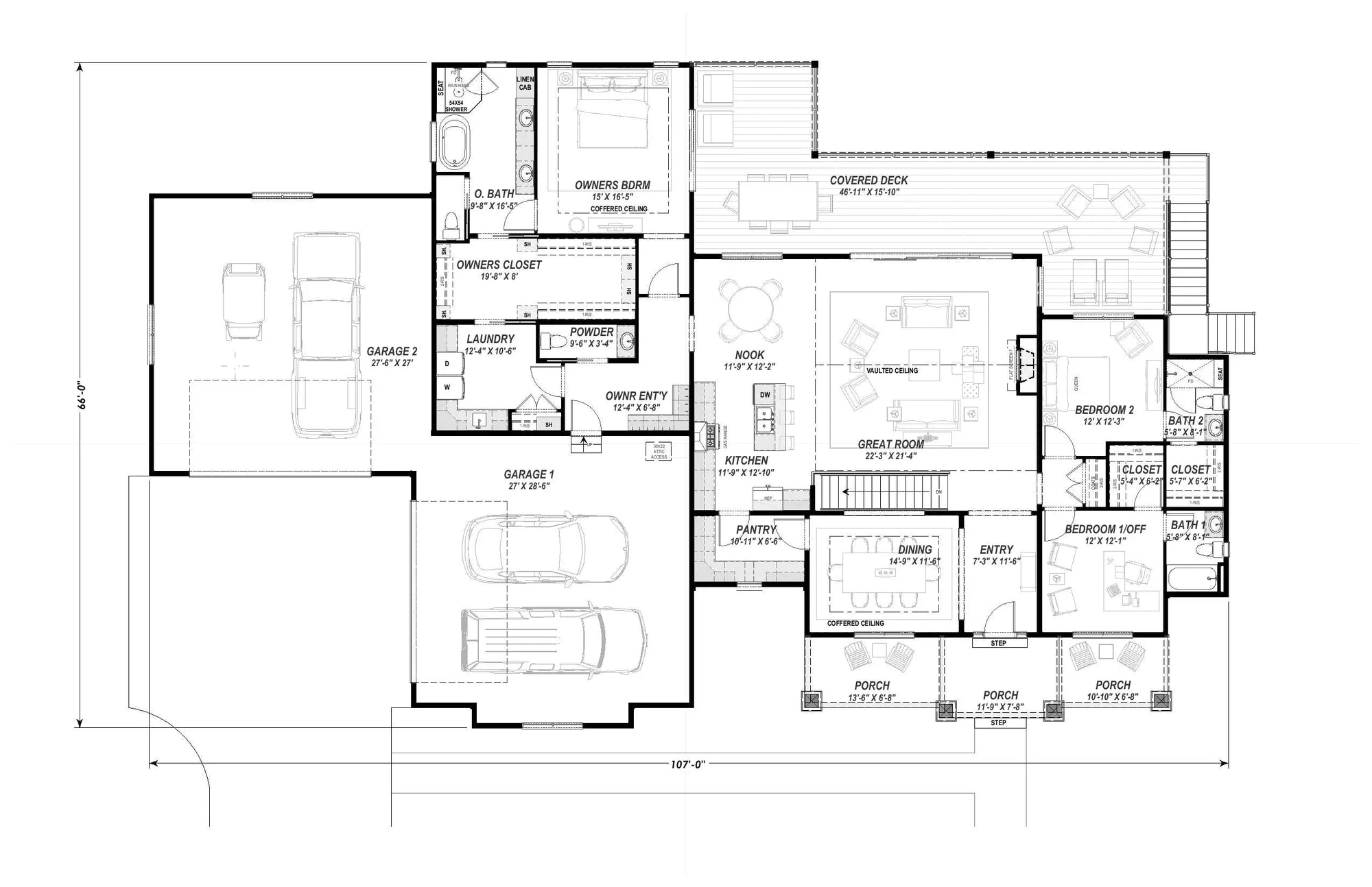 W7595-A Farmhouse House First Floor Plan, 2-4 Bedrooms, 2.5-4.5 Bathrooms | USA-2769-FH 