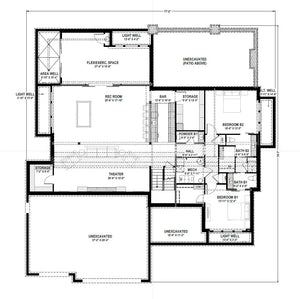 W7607-A Modern Farmhouse Basement Floor Plan, 3 Bedrooms, 3 Bathrooms | USA-2876-MOFH 