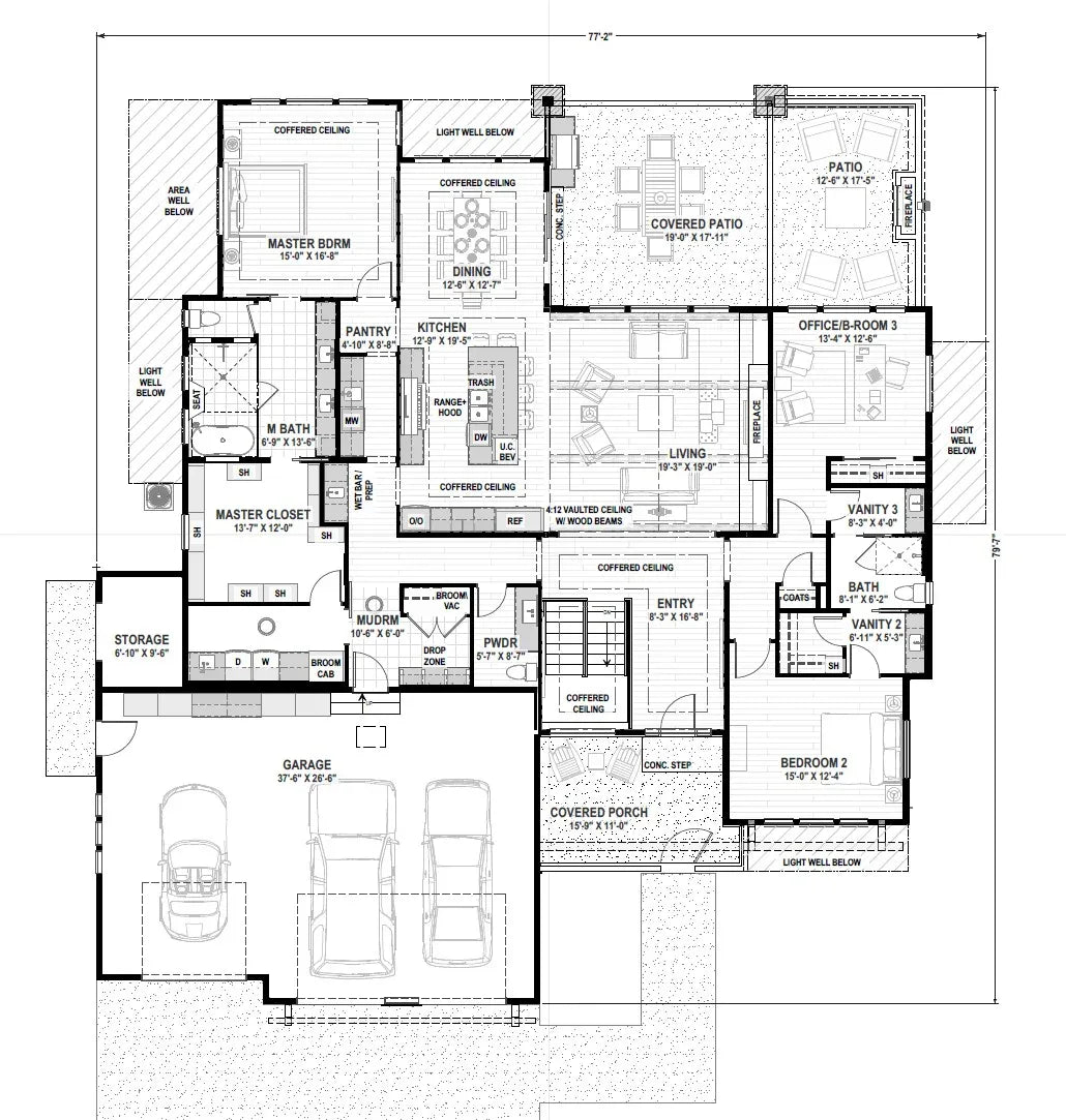 W7607-A Modern Farmhouse First Floor Plan, 3 Bedrooms, 3 Bathrooms | USA-2876-MOFH 