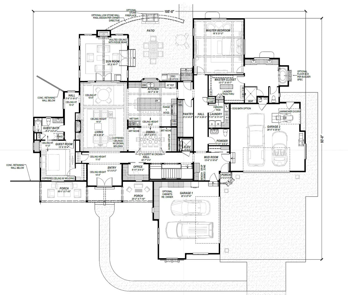 W7583-A Modern Farmhouse First Floor Plan, 2-4 Bedrooms, 2.5-3.5 Bathrooms | USA-3560-RFH 