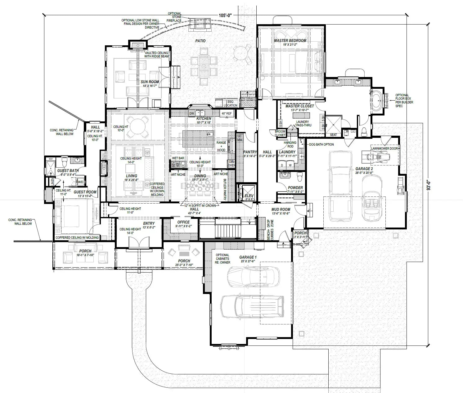 W7583-A Modern Farmhouse First Floor Plan, 2-4 Bedrooms, 2.5-3.5 Bathrooms | USA-3560-RFH 