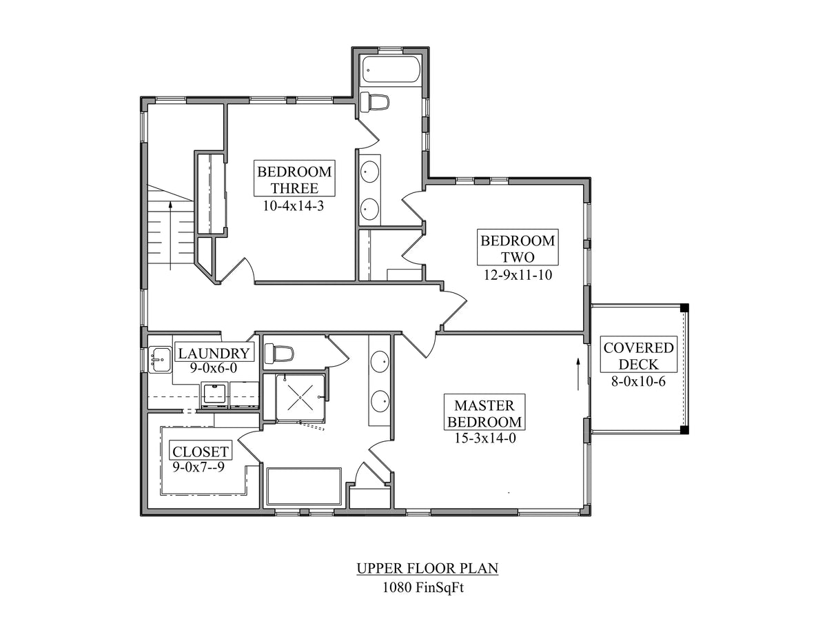 I7638-A Modern Chalet-Style House Second Floor Plan, 3 Bedrooms, 2.5 Bathrooms | The Grizzly Creek House Plan 