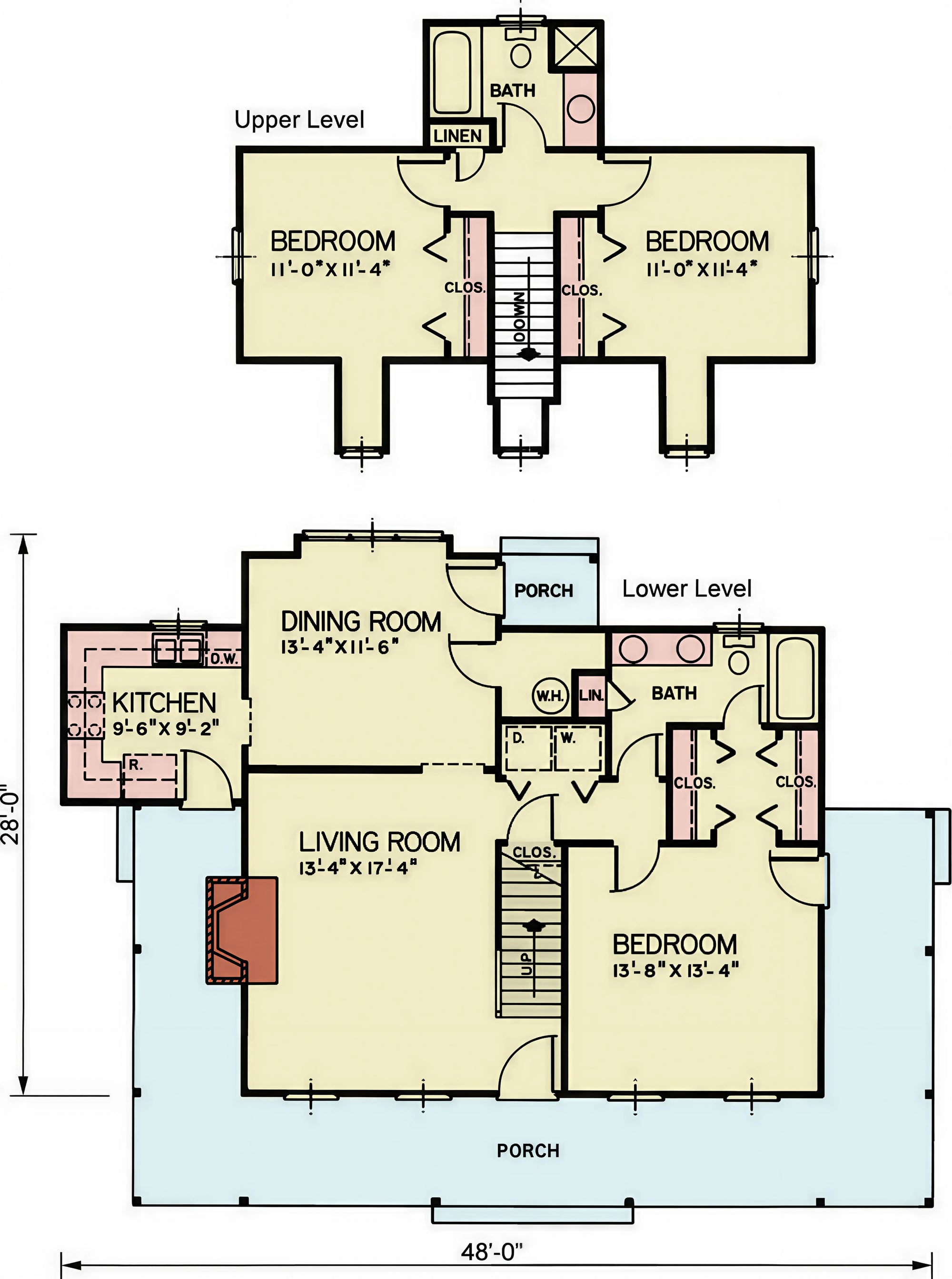 A8193-A Traditional House Floor Plan, 3 Bedrooms, 2 Bathrooms | Macomb House Plan 