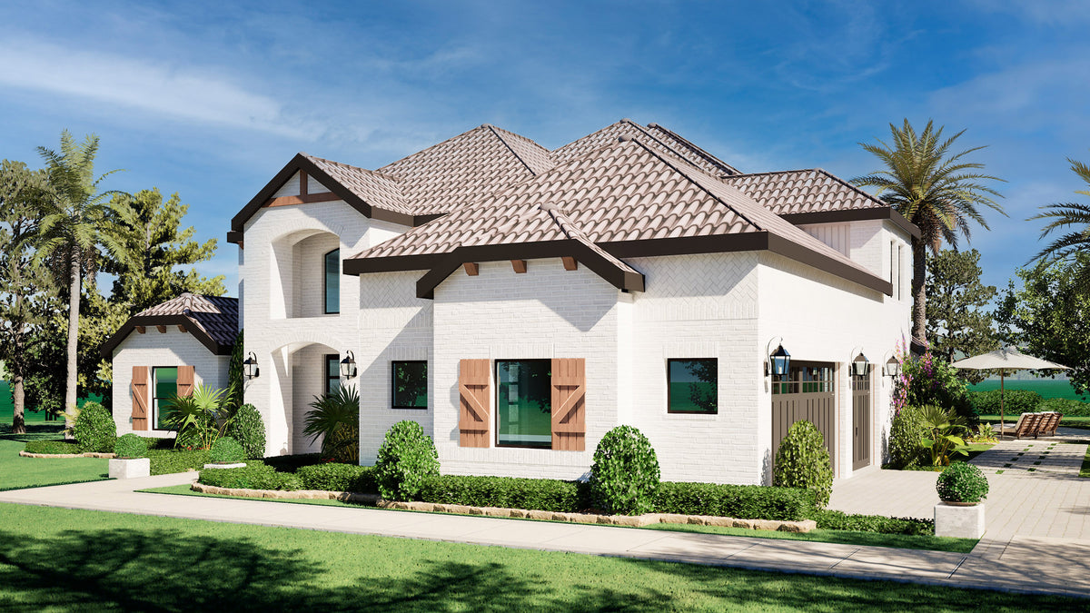 F8436-A Transitional House, 4 Bedrooms, 4.5 Bathrooms | Verano House Plan Exterior-3
